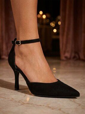 NWT X2B Black Suede Ankle Strap Heels